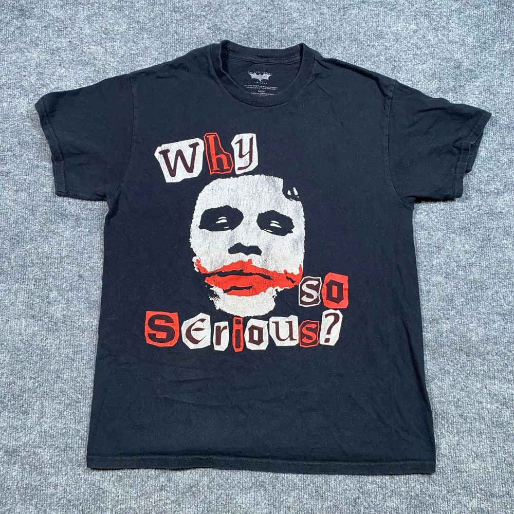 The Dark Knight Trilogy Joker Why So Serious Black Graphic T-Shirt Mens Medium